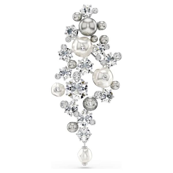 Constella brooch Crystal pearl, Round cut, White, Rhodium plated - Image 2