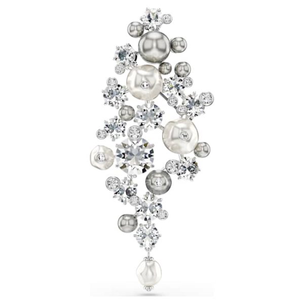 Constella brooch Crystal pearl, Round cut, White, Rhodium plated - Image 7