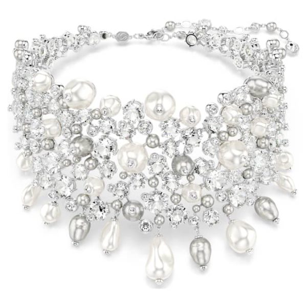 Constella choker Crystal pearl, Round cut, White, Rhodium plated - Image 2