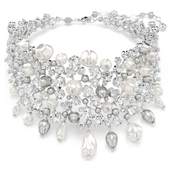 Constella choker Crystal pearl, Round cut, White, Rhodium plated - Image 8