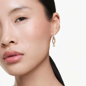 Constella drop earrings Crystal pearl, Round cut, White, Rose gold-tone plated