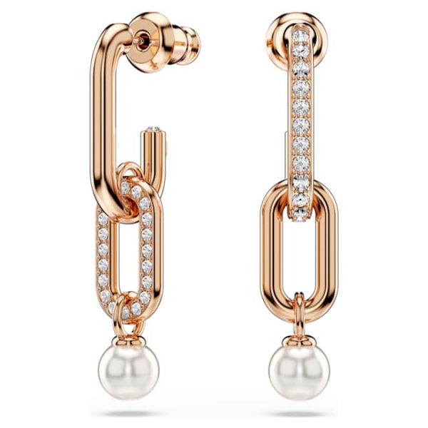 Constella drop earrings Crystal pearl, Round cut, White, Rose gold-tone plated - Image 2