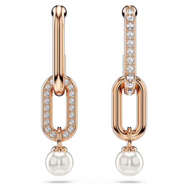 Constella drop earrings Crystal pearl, Round cut, White, Rose gold-tone plated - Image 3