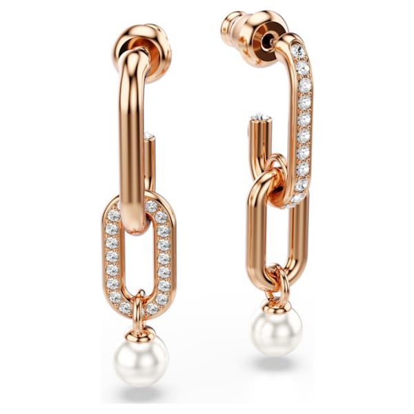 Constella drop earrings Crystal pearl, Round cut, White, Rose gold-tone plated - Image 4