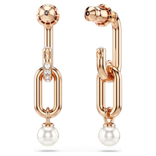 Constella drop earrings Crystal pearl, Round cut, White, Rose gold-tone plated - Image 5