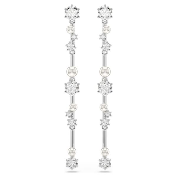 Constella drop earrings Crystal pearl, Round cuts, White, Rhodium plated - Image 2