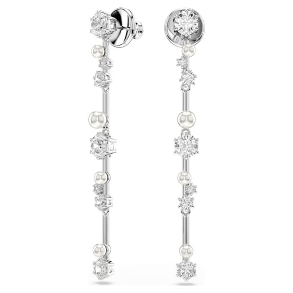 Constella drop earrings Crystal pearl, Round cuts, White, Rhodium plated - Image 3