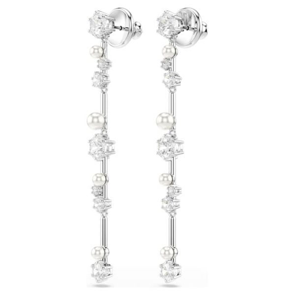 Constella drop earrings Crystal pearl, Round cuts, White, Rhodium plated - Image 4