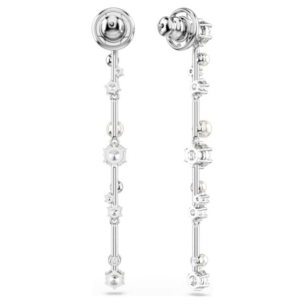 Constella drop earrings Crystal pearl, Round cuts, White, Rhodium plated - Image 5