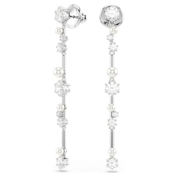 Constella drop earrings Crystal pearl, Round cuts, White, Rhodium plated - Image 7