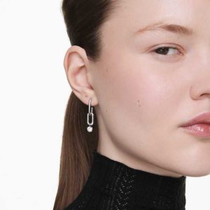 Constella drop earrings Round cut, White, Rhodium plated
