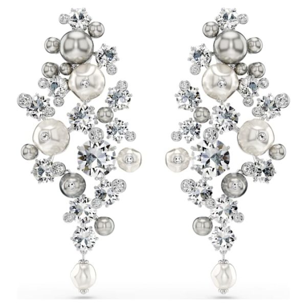 Constella earrings Crystal pearl, Round cut, White, Rhodium plated - Image 2