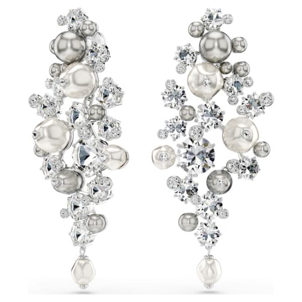 Constella earrings Crystal pearl, Round cut, White, Rhodium plated - Image 11