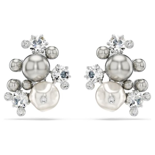 Constella earrings Crystal pearl, Round cut, White, Rhodium plated - Image 3