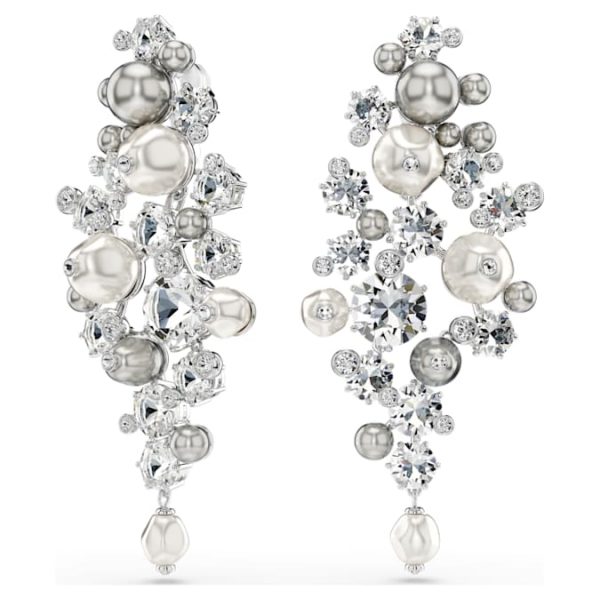 Constella earrings Crystal pearl, Round cut, White, Rhodium plated - Image 4