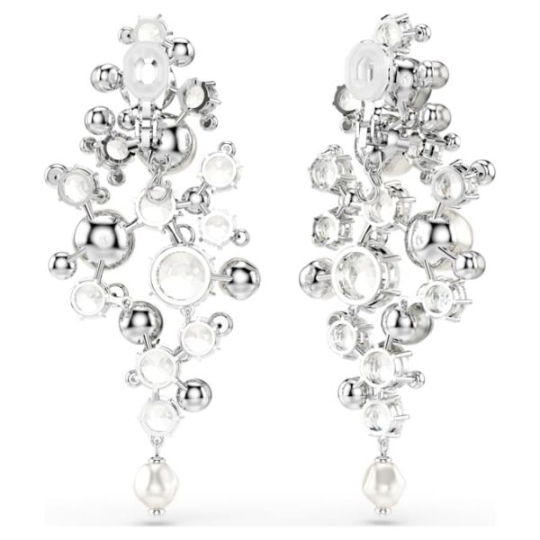 Constella earrings Crystal pearl, Round cut, White, Rhodium plated - Image 7