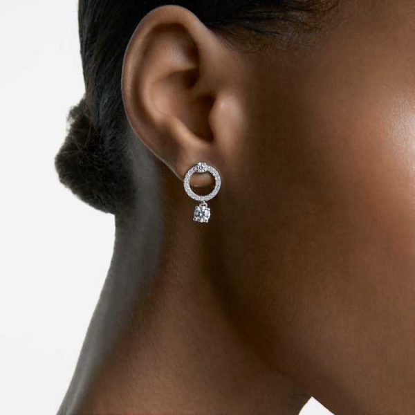 Constella hoop earrings Round cut, White, Rhodium plated - Image 6