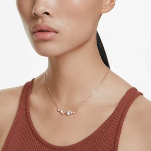 Constella necklace Crystal pearl, Round cuts, White, Rose gold-tone plated
