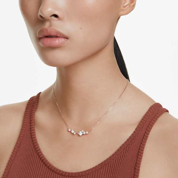 Constella necklace Crystal pearl, Round cuts, White, Rose gold-tone plated
