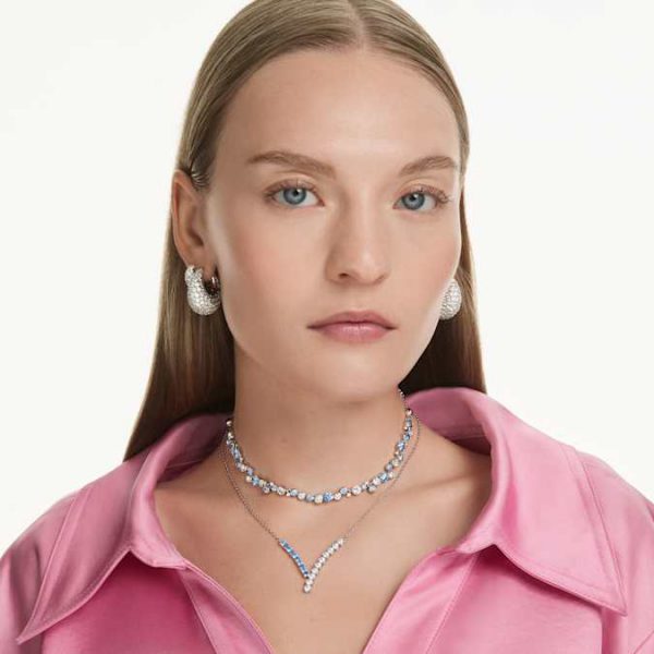 Constella necklace Mixed cuts, Blue, Rhodium plated - Image 8