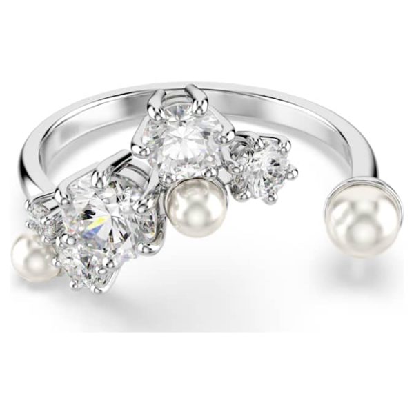 Constella open ring Crystal pearl, Round cuts, White, Rhodium plated - Image 7