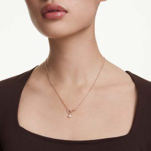 Constella pendant Crystal pearl, Round cut, White, Rose gold-tone plated