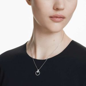 Constella pendant Pavé, Round cut, White, Rhodium plated