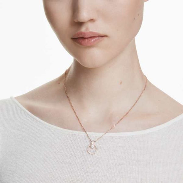 Constella pendant Pavé, Round cut, White, Rose gold-tone plated