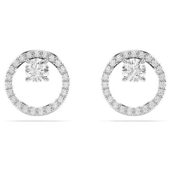Constella stud earrings Round cut, White, Rhodium plated - Image 2