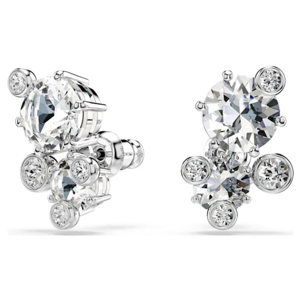Constella stud earrings Round cut, White, Rhodium plated - Image 3
