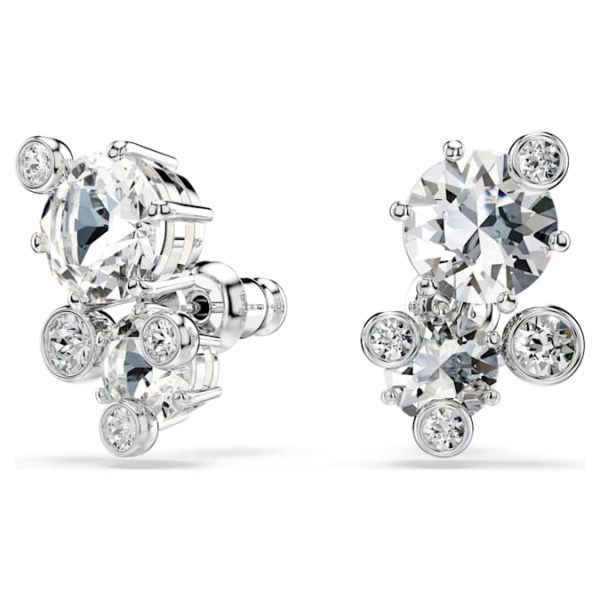 Constella stud earrings Round cut, White, Rhodium plated - Image 6