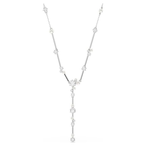 Constella Y necklace Crystal pearl, Round cuts, White, Rhodium plated - Image 2