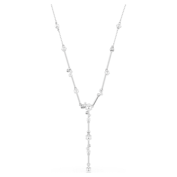 Constella Y necklace Crystal pearl, Round cuts, White, Rhodium plated - Image 5