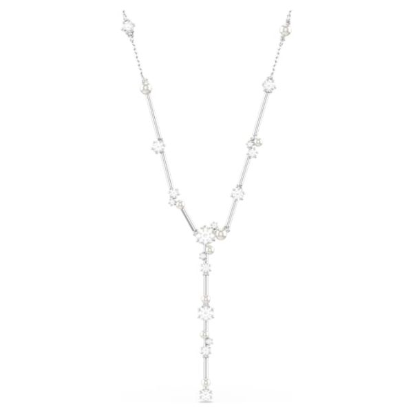 Constella Y necklace Crystal pearl, Round cuts, White, Rhodium plated - Image 7
