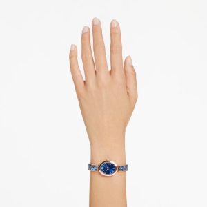 Crystal Rock oval watch Swiss Made, Crystal bracelet, Blue, Rose gold-tone finish