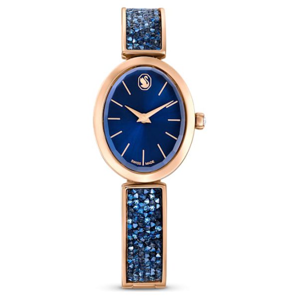 Crystal Rock oval watch Swiss Made, Crystal bracelet, Blue, Rose gold-tone finish - Image 2