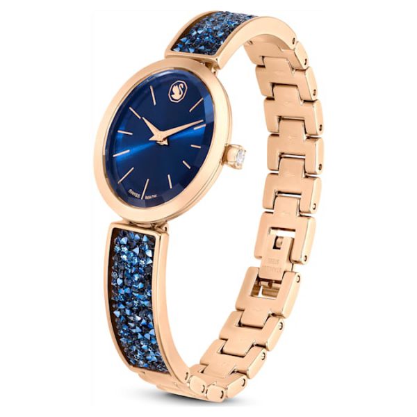 Crystal Rock oval watch Swiss Made, Crystal bracelet, Blue, Rose gold-tone finish - Image 3