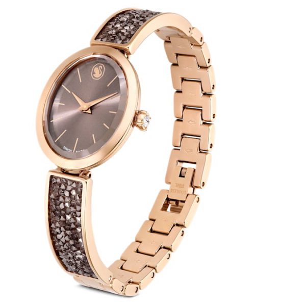 Crystal Rock oval watch Swiss Made, Crystal bracelet, Gray, Rose gold-tone finish - Image 3