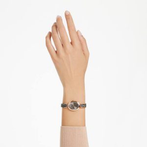 Crystal Rock oval watch Swiss Made, Crystal bracelet, Gray, Rose gold-tone finish
