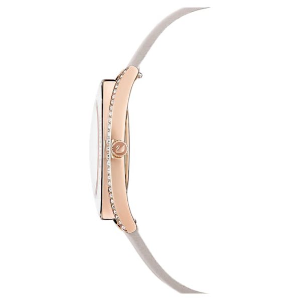 Crystalline aura watch Swiss Made, Leather strap, Gray, Rose gold-tone finish - Image 3