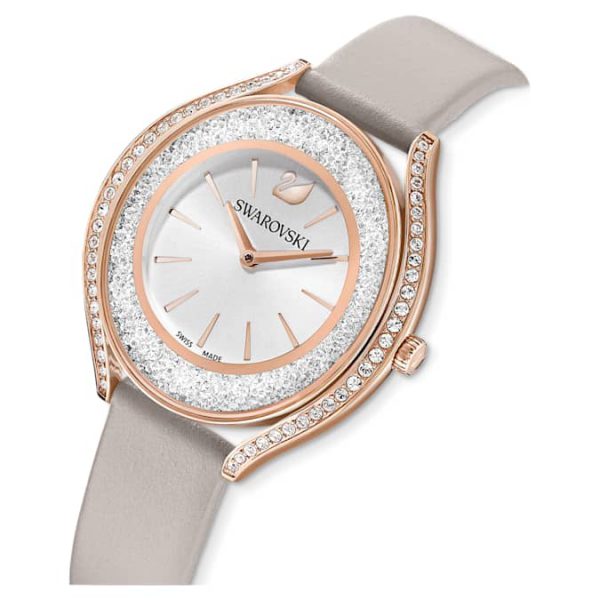 Crystalline aura watch Swiss Made, Leather strap, Gray, Rose gold-tone finish - Image 5