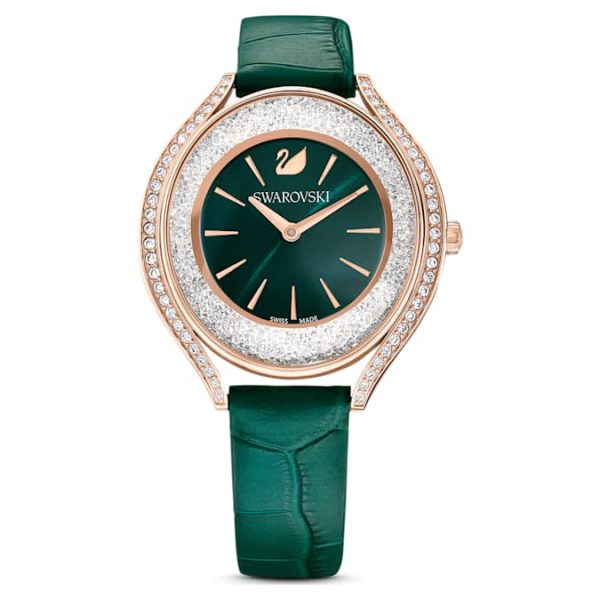 Crystalline aura watch Swiss Made, Leather strap, Green, Rose gold-tone finish - Image 2