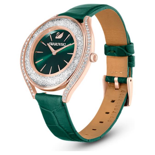 Crystalline aura watch Swiss Made, Leather strap, Green, Rose gold-tone finish - Image 3