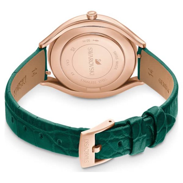 Crystalline aura watch Swiss Made, Leather strap, Green, Rose gold-tone finish - Image 4