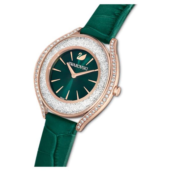 Crystalline aura watch Swiss Made, Leather strap, Green, Rose gold-tone finish - Image 5