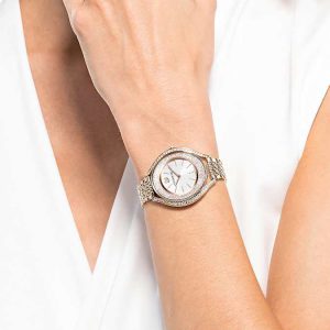 Crystalline aura watch Swiss Made, Metal bracelet, Gold tone, Champagne gold-tone finish