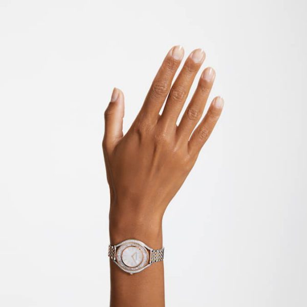 Crystalline aura watch Swiss Made, Metal bracelet, Rose gold tone, Mixed metal finish