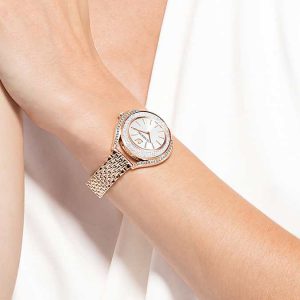 Crystalline aura watch Swiss Made, Metal bracelet, Rose gold tone, Rose gold-tone finish