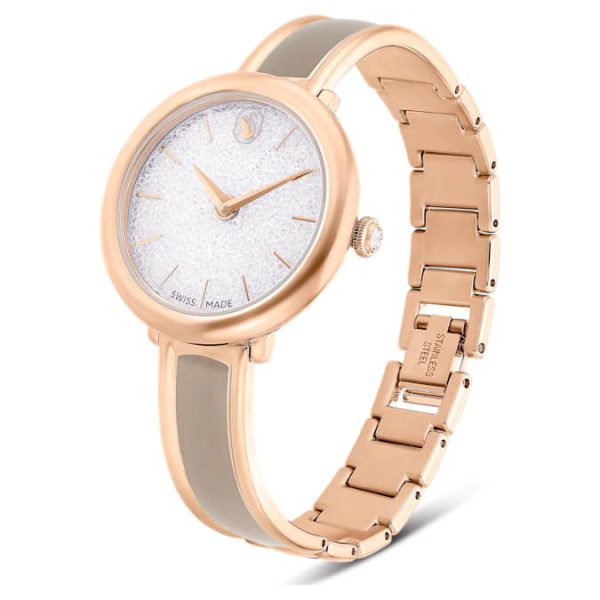 Crystalline bangle watch Swiss Made, Metal bracelet, Beige, Rose gold-tone finish - Image 2