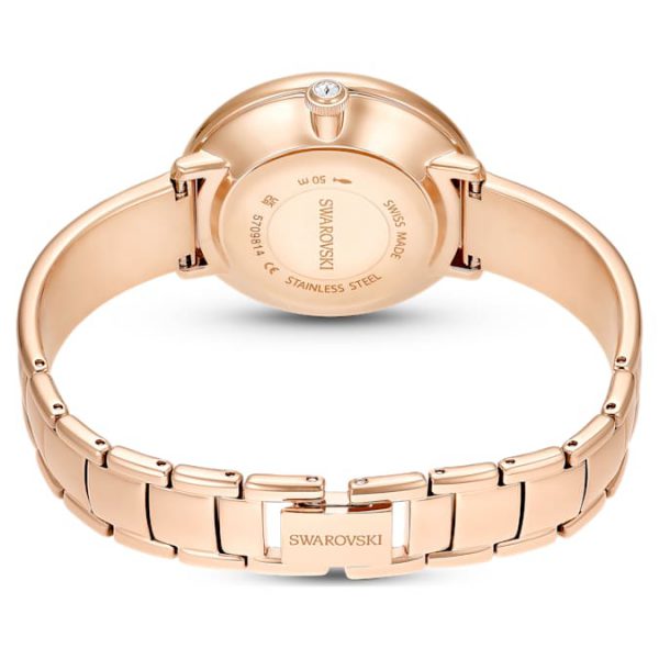 Crystalline bangle watch Swiss Made, Metal bracelet, Beige, Rose gold-tone finish - Image 3